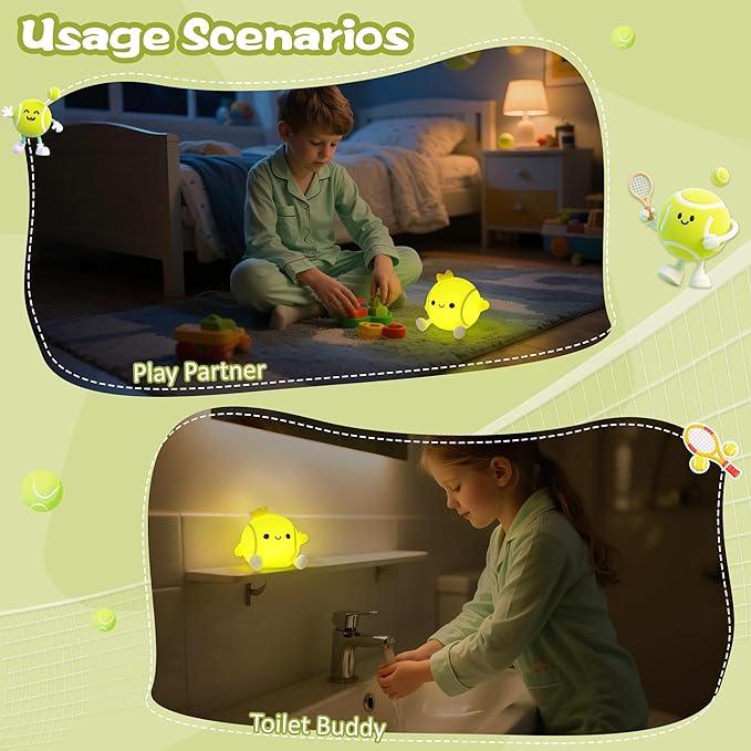 Tennis Gifts, Cute Tennis Ball Silicone Night Light, Touch Control & Timer, Suitable for Breastfeeding Reading Working Sleep for Baby Kids Teens Adults Tennis Lovers