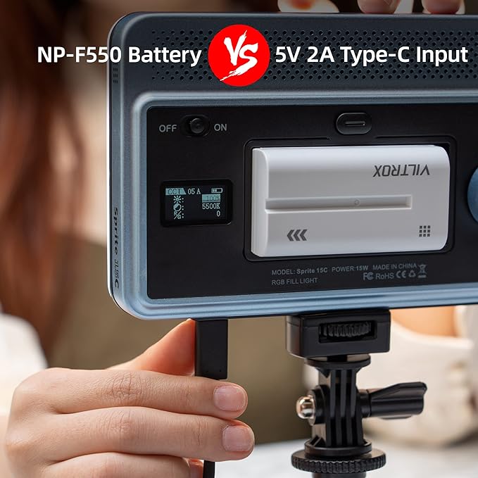 VILTROX RGB Led Panel Light, Smartphone Control Full Color On Camera LED Photography Light, 2600K-6800K Dimmable LED Video Light, with NP-F550 Battery (Sprite 15C)