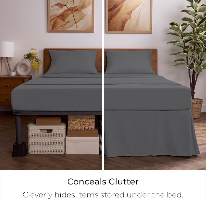 Mellanni Bed Skirt Twin Size - Tailored Drop Bed Skirting | 15-Inch Pleated Dust Ruffle - Hotel Luxury Bedding - Wrinkle, Fade, Stain Resistant - 1 Bedskirt (Twin, Gray)