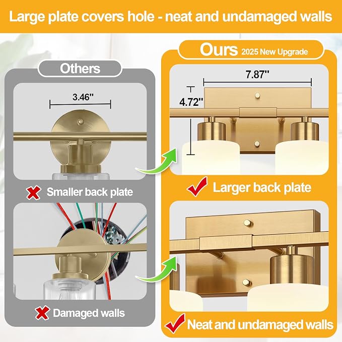 4-Light Bathroom Light Fixtures, Brushed Gold Vanity Light with Milky White Frosted Glass Shades, Modern Bathroom Vanity Light for Mirror, Bedroom, Hallway, or Living Room