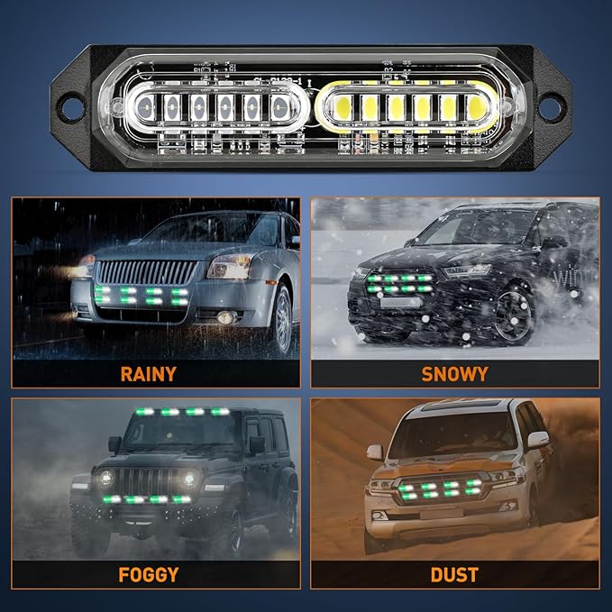 Nilight 8PCS Led Strobe Lights 12LED Green White Emergency Light 12V 24V Surface Mount Flashing Warning Hazard Beacon Lights Ultra Slim Sync Feature Mini Grille for Cars Trucks Off Road Vehicles SUV