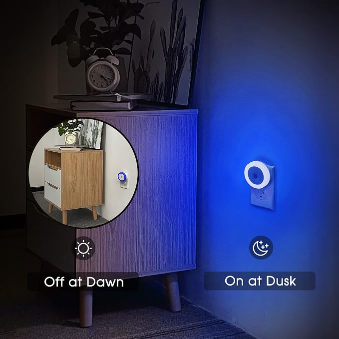 Blue Night Light, LED Night Lights for Kids, Plug in Nightlight | 4 Pack Hallway Lights, Wall Light, Night Light for Adult, Blue Light, 0.6W 60LM