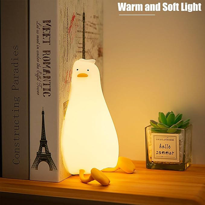 Cute Duck Night Light, Squishy Duck Novelty Animal Lamp, 3 Level Dimmable Nursery Nightlight with Timer, Food Grade Silicone Touch Night Light Fun Gifts for Kids Boys Girls Baby