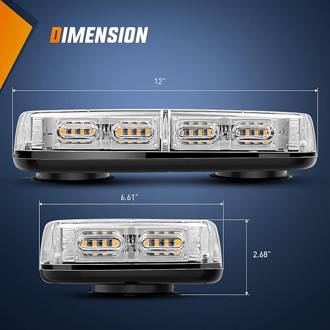 Nilight 2PCS 12 Inch Roof Top Strobe Lights 48LED Hazard Light Emergency Safety Warning LED Flashing Bar Magnetic Mount 12V 24V for Cars Trucks Snow Plow Construction Vehicles