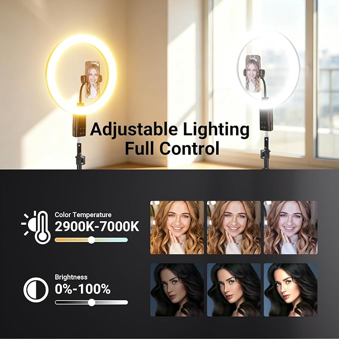 NEEWER 12" Selfie Ring Light with App Control/Remote/Tripod Stand, 3200mAh LED Bi Color CRI95 2900K-7000K Ringlight Circle Lighting Compatible with iPhone Vlog Makeup Studio Video Recording, RB12B