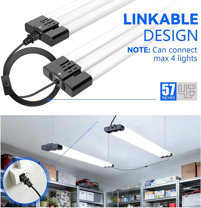 JESLED LED Shop Lights 4FT 7500LM, 3CCT & 3 Wattage Adjustable, ETL | 3CCT 4000K, 5000K & 6500K, 30W/40W/50W Selectable, Linkable for Garages & Workshops, Ceiling or Hanging Mount, 2 Pack