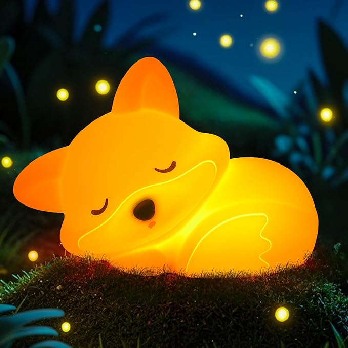 Fox Night Light, Cute Fox Silicone Night Light Gifts for Kids, Fox Lamp for Girls Boys Child Baby Nursery, Animal Light with Touch Control, Timer and USB Rechargeable