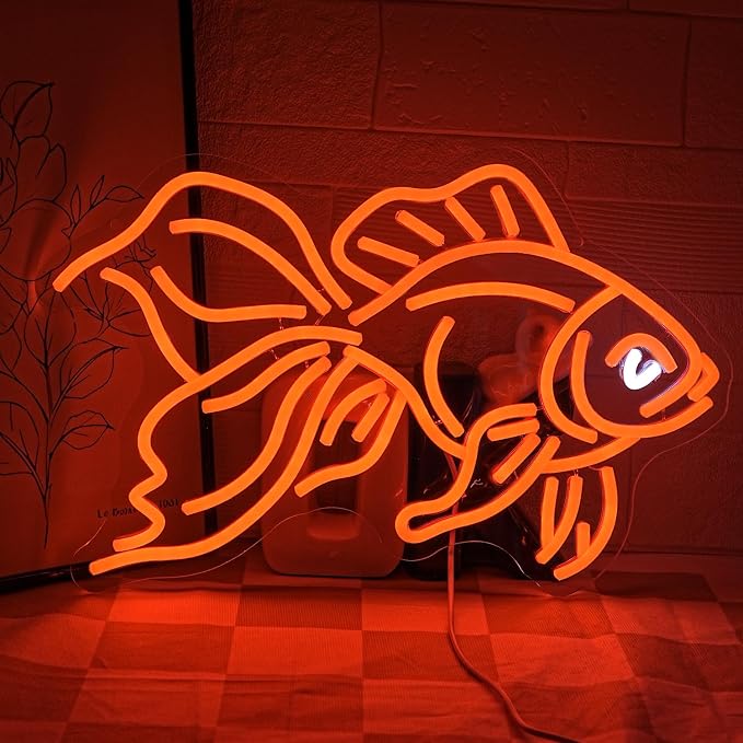 Goldfish Neon Sign for Wall Decor Fish Neon Light Sign Ocean Neon Light Dimmable LED Neon Sign USB Light Up Sign for Bedroom Restaurant Fishing Shop Store Club Room Man Cave