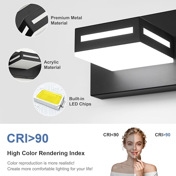 LED Modern Bathroom Light Fixtures, 3-Light 24-Inch Dimmable 5CCT Adjustable Matte Black Vanity Lights for Bathroom Lighting Fixtures Over Mirror, 350° Rotatable Wall Lamp