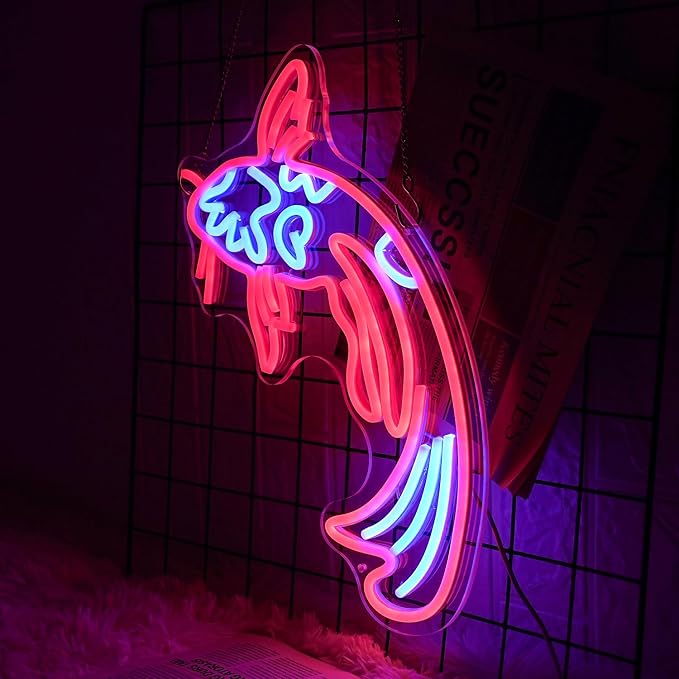 Koi Neon Sign - Japanese Fish Led Neon Lights - Red & Blue - Lucky Fish Signs for Wall Decor - 17'x9.5' with USB/Switch for Bar, Restaurant, Office, Living Room