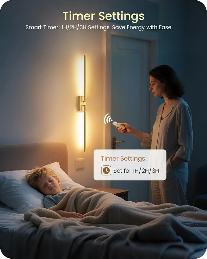 38.6" Wireless Battery Operated Wall Sconces Set of Two,Rechargeable Lamp with Remote, DIY Rotation, 10000mAh Battery, Touch Dimmable Lights for Living Room Hallway Bedroom, Gold D08YBP205