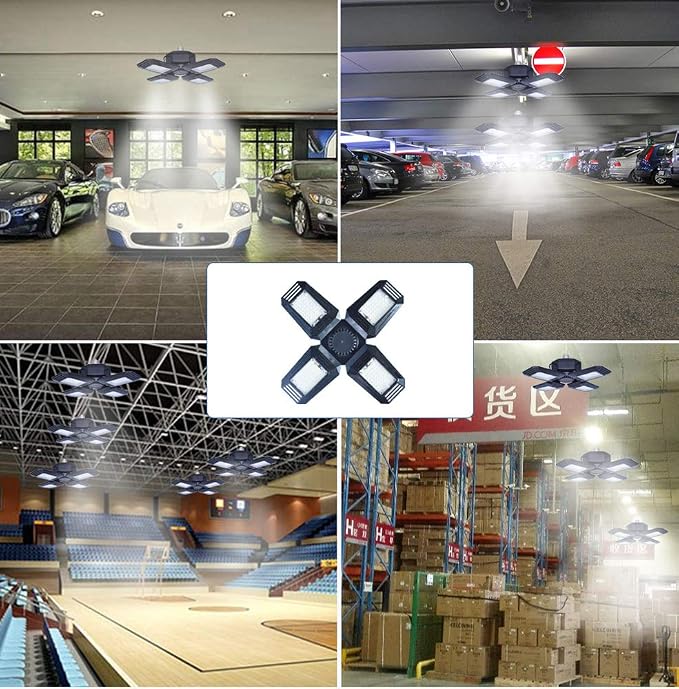 Deformable LED Garage Lights - 12000 Lumen 6500K Daylight 120W, Four Leaf Garage Organization Ceiling Lighting