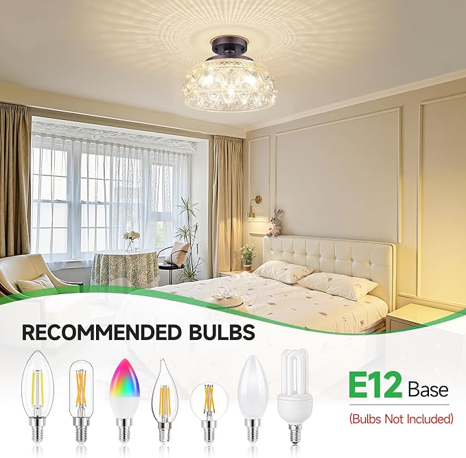 Modern 3-Light Glass Semi Flush Mount Ceiling Light Fixture Bronze | E12 Base, Dimmable, Vintage Globe Pendant Lamp for Kitchen, Hallway, Entryway, Bedroom, Living Room, Bulbs Not Included
