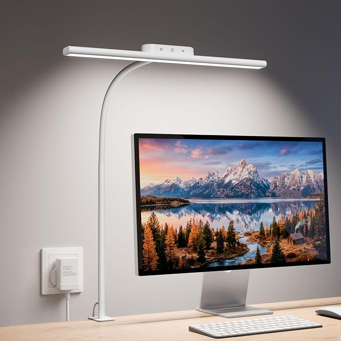 Lepro Desk Lamp with Clamp, Led Clip on Desk Lights for Home Office, White | 11W 750LM Eye Caring Task Light, 25 Lighting Modes, Flexible Gooseneck, Architect Lamp for Monitor, Workbench, Draft, Crafts