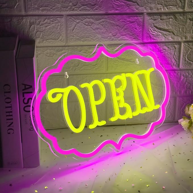 Open Neon Sign Dimmable LED Open Sign Light Shop Cafe Boutique Wall Decor | Ideal for Storefront Windows Studios Restaurants Bars and Events Creating a Welcoming Atmosphere for Customers and Guests