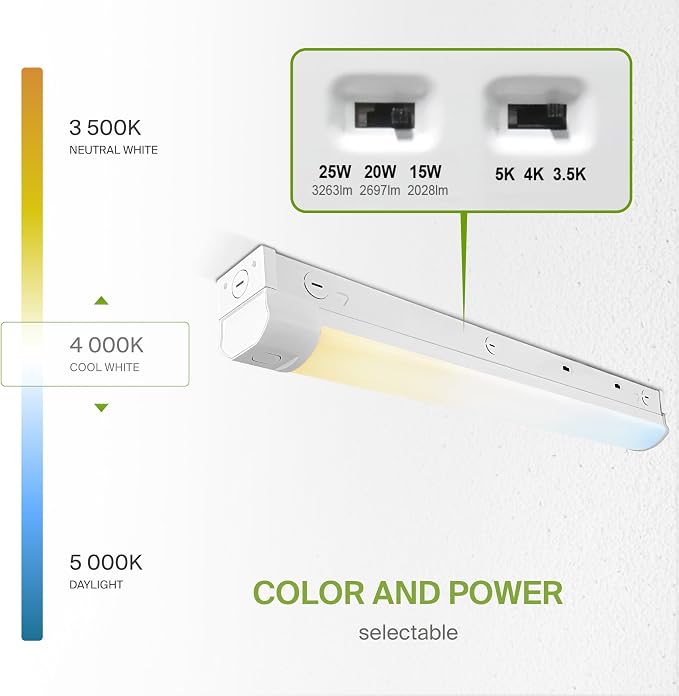 ASD 2ft LED Linear Strip Light Fixture with Q-Base | UL DLC Stairwell Certified Luminaire 15W-25W 120-277V Linkable LED Shop Light | 3000K-5000K Adjustable Commercial Ceiling Fixture, 9 Pack