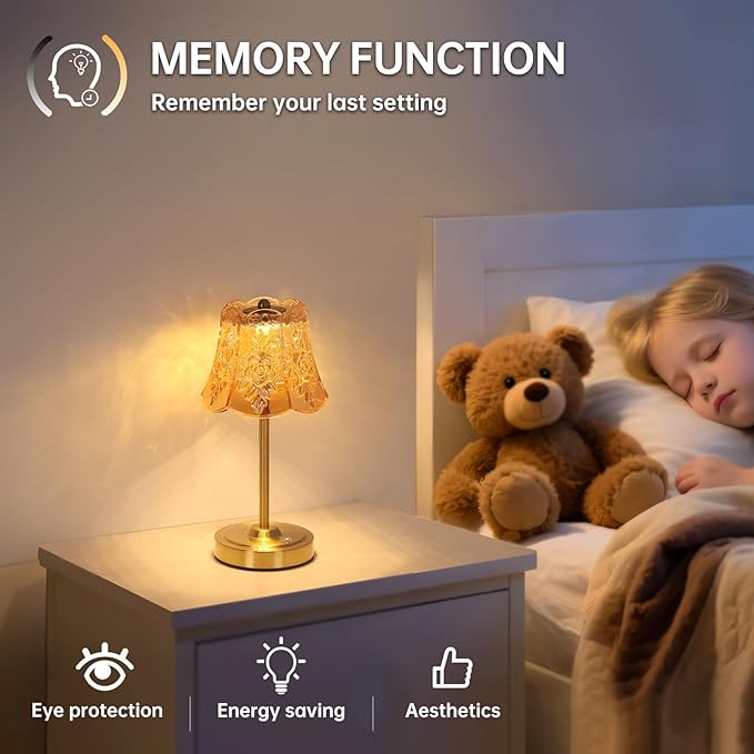 Shenmoyl Cordless Touch Table Lamp with 5200mAh Battery - 3 Adjustable Color Temperatures & Dimmable, Rechargeable Desk Lamp for Bedroom, Living Room, Office, Entryway, Bookshelves (Amber Rose)
