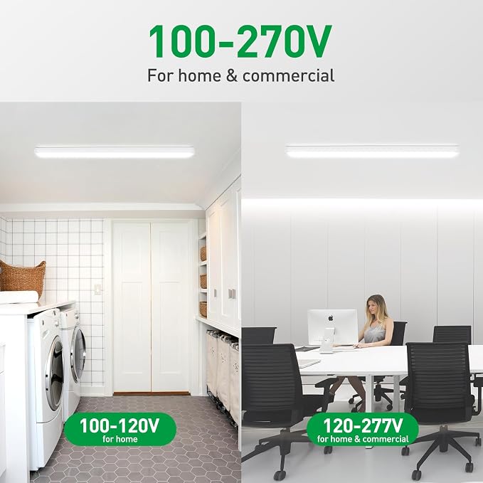 ALUSSO® 3CCT 3000K/4000K/5000K Adjustable LED Wraparound Light, 4FT 40W LED Shop Lights, Low-Profile Flush Mount Ceiling Light Fixture for Kitchen, Closet, Garage, Office, Hallway, 2Pack