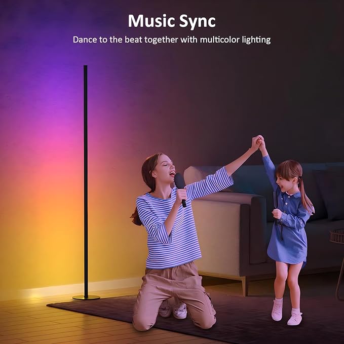 Corner Floor Lamp, RGB IC Corner Lamp with APP and Remote Control, LED Floor Light with 16 Million DIY Colors, Color Changing Ambient Light for Living Room, Bedroom, Gaming Room