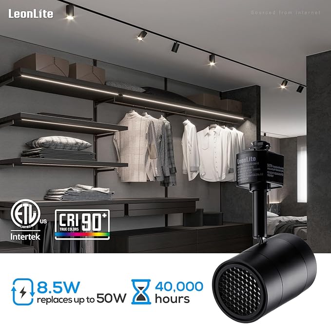 LEONLITE Anti-Glare Net Dimmable LED Track Lighting Heads, 8.5W H Type Track Light, Integrated Track Light Heads, CRI90 H Track Lighting Heads, ETL Listed, 4000K Cool White, Matte Black, 4 Pack
