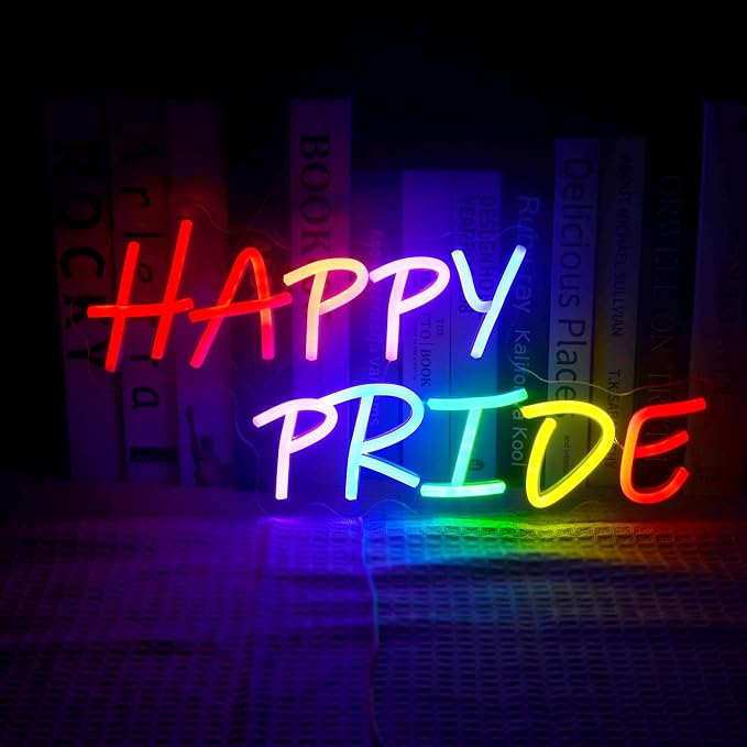 Happy Pride Neon Signs Colorful Letters LED Light up Pride Day Rainbow Neon LED Sign Gift for Transgender Pansexual Bisexual LGBT Gay Art Modern Lamp Decorative Lesbian Party