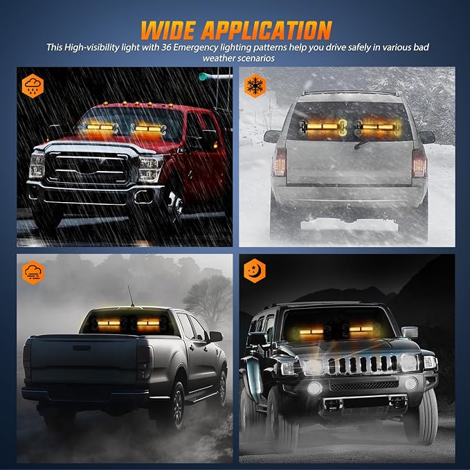 Nilight 40LED Amber Emergency Strobe Traffic Advisor Light Bar with Suction Cups Dash Safety Warning Hazard Flashing Lights Interior Front/Rear Windshield for Trucks Construction Vehicles | with Suction Cups Dash Safety Warning Hazard Flashing Lights I...