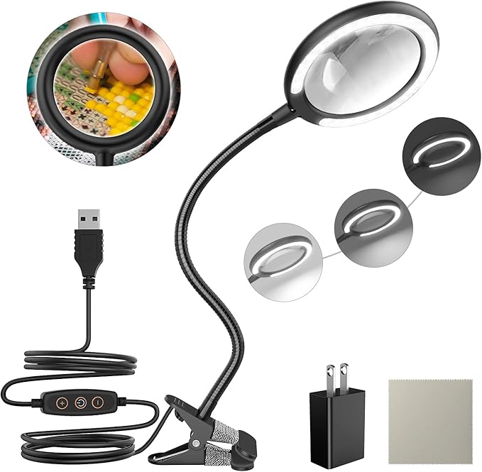 LED Magnifying Lamp with Clamp, Raweao 3X Lighted Magnifying Glass with Light for Reading, Seniors, Hobbies, Craft