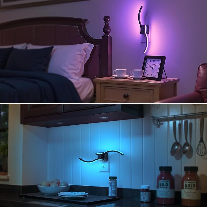 Night Lights Plug into Wall [2 Pack],3000K+8 Color Changing | Dimmable LED Night Light 1W 180° Rotating Dusk to Dawn Sensor Plug in Nightlight for Bathroom Bedroom Hallway Kitchen