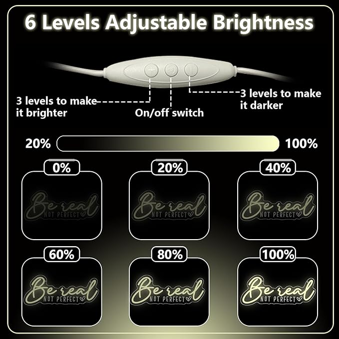 Be Real Not Perfect Neon Sign for Wall Decor,Warm White LED Signs for Living Room Bedroom House Club Party,Be Real Not Perfect Dimmable Neon Light Gifts for Women Men USB Powered（16.5"*6.7"）
