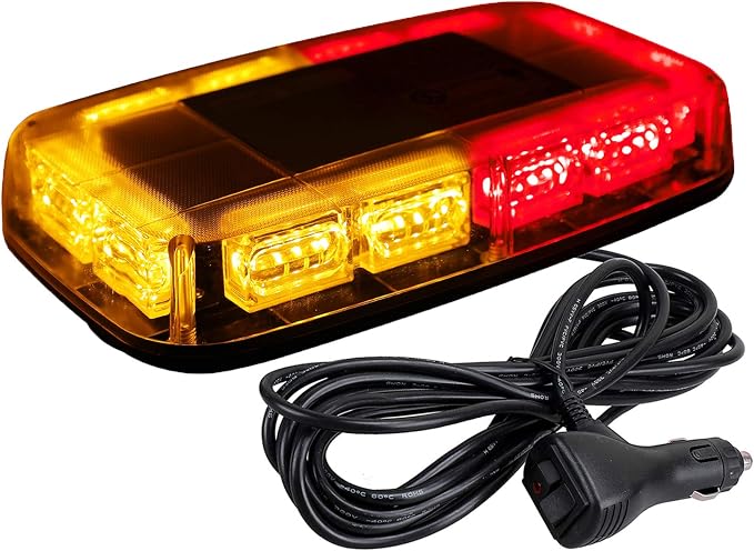 ASPL 48LED Roof Top Strobe Lights, High Visibility Emergency Safety Warning LED Mini Strobe Light bar with Magnetic Base for 12-24V Snow Plow, Trucks, Construction Vehicles (Amber/Red)