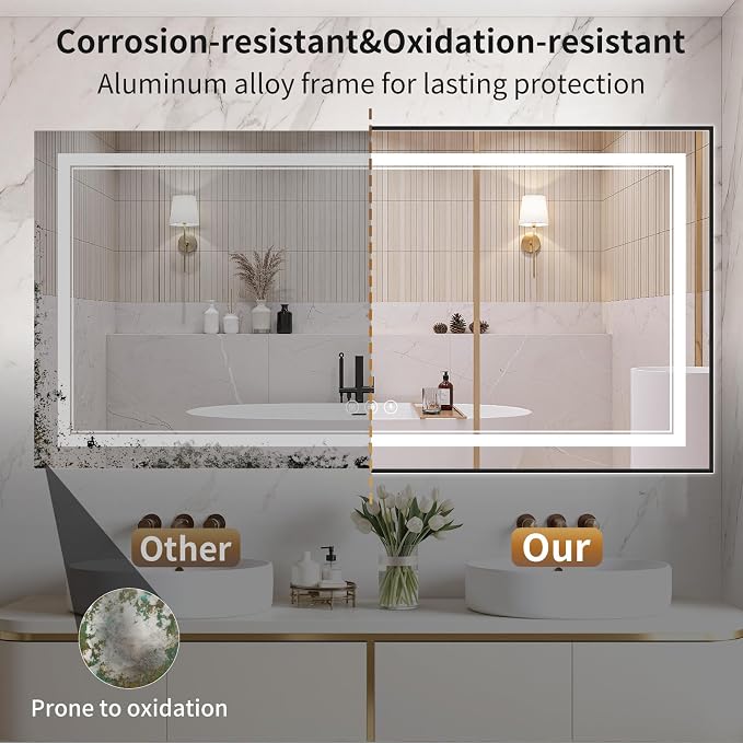 30"x60" LED Bathroom Mirror with Lights, Front & Backlit, Anti-Fog | Lighted Mirror with Dimmable, Aluminum Frame, 3 Color Temperature, CRI 90+, Touch Control with Memory, HD Tempered Glass