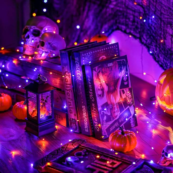 JMEXSUSS 2 Pack Orange and Purple Halloween Lights Battery Operated | Total 200 LED 66ft, Halloween Fairy Lights with Remote, 8 Modes Twinkle Lights for Fireplace Porch Tree Centerpiece Wreath