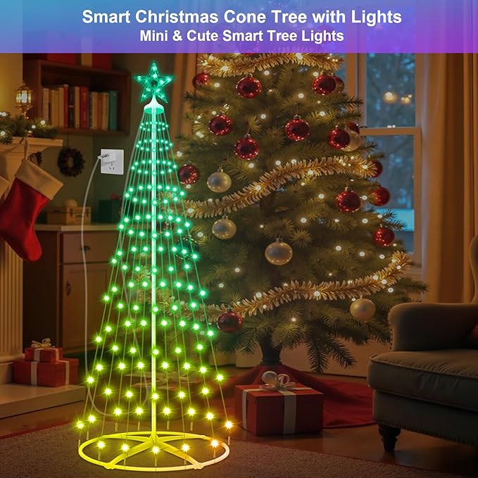 Forlivese 5FT Smart LED Cone Tree Light, USB Powered Valentine's Day Lights with App & Remote, DIY, Color Changing, Music Sync, Waterproof Outdoor Lighted Tree for Yard Porch Valentine Day Decoration