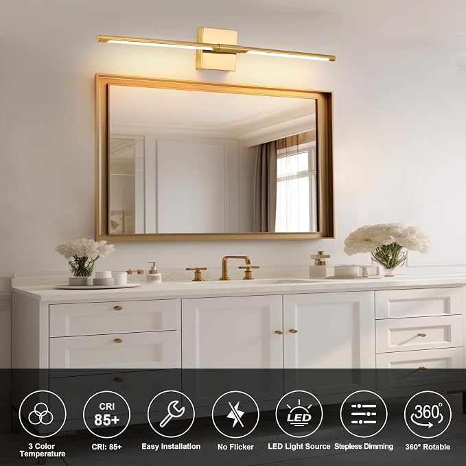 10000mAh Gold Battery Operated Wall Sconces Set of 2, 3 Color Dimmable Rechargeable Wall Light with Remote, 24 Inch Wireless Sconce Wall Lighting with Timer Function for Living Room, Bedroom, TV