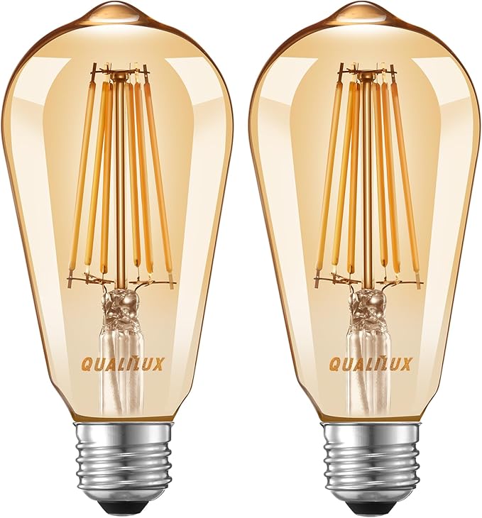 Dusk to Dawn Edison Light Bulbs ST19, Vintage Amber Glass, 2300K Amber Warm, 6.5W=60W, Non-Dimmable Auto On/Off Light Sensing LED Filament Bulb Outdoor, 700LM, E26, 2-Pack, HQ-H027