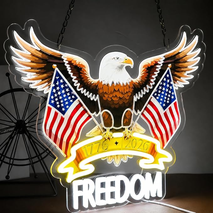 United States 250th Anniversary Neon Lights USA 250th Neon Signs Wall Decor for Bedroom Bar Livingroom Gift Art for Christmas Party-Dimmable-15.75 x 12.8IN-USB Powered-Acrylic