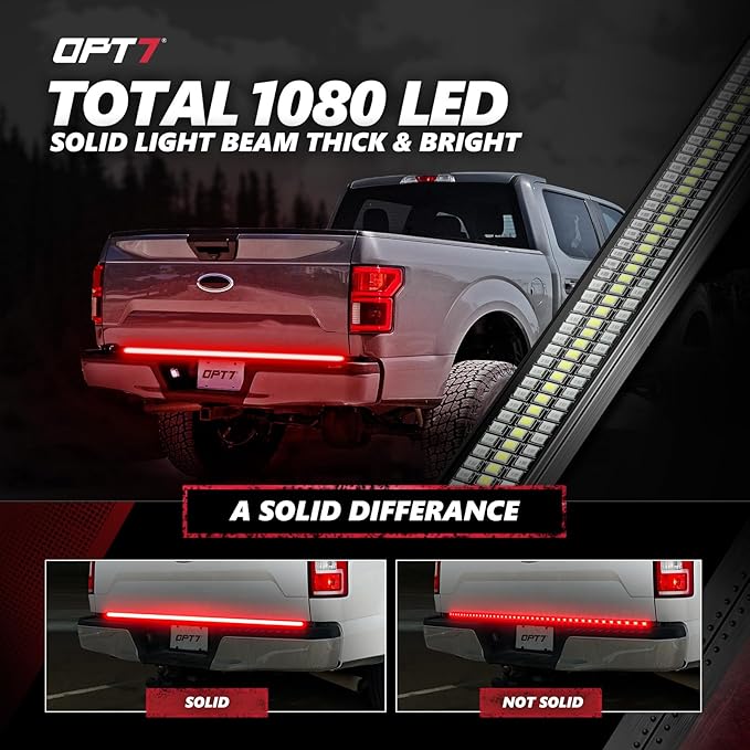OPT7 Redline 60" Aluminum Truck Tailgate Light Bar w/Sequential Red Turn - Weatherproof Rigid 1-Piece Triple Row LED Strip - Dynamic Taillight w/White Reverse - Fits F150, Silverado, Sierra, Ram
