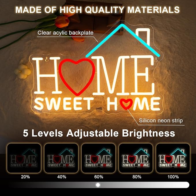 Sweet Home Neon Sign Warm White LED Signs for Living Room Bedroom House New Apartment Wall Decor Welcome Neon Light Up Coffee Office Cozy Home Decor Art Gifts for Newlywed Couples Apartment Renters