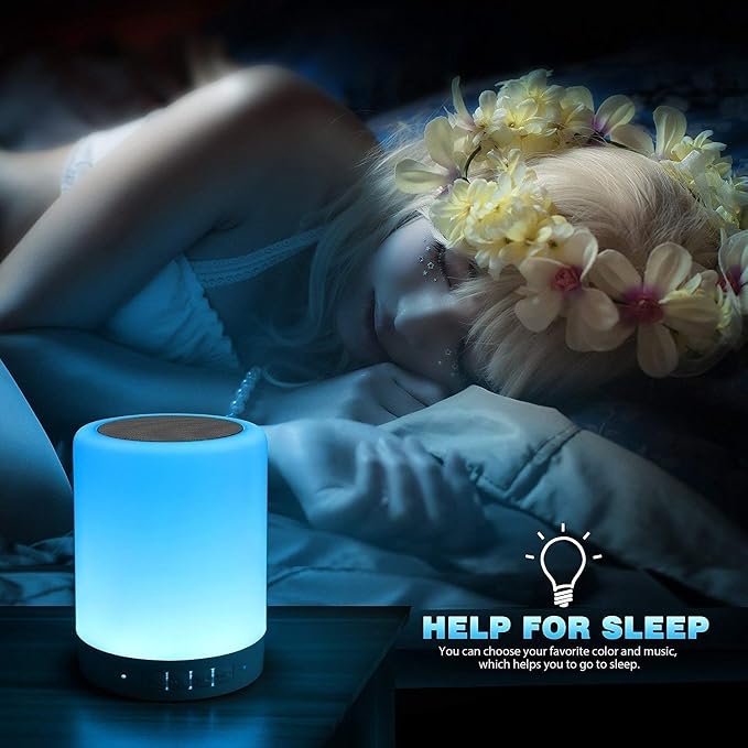Night Light with Bluetooth Speaker, Touch Lamp Rechargeable Relaxing Cool | Elecstars Small Lamp, Aux Line-in and TF Card Supported, Portable Color Changing, Birthday Holiday Gift for Kids Teens Women.