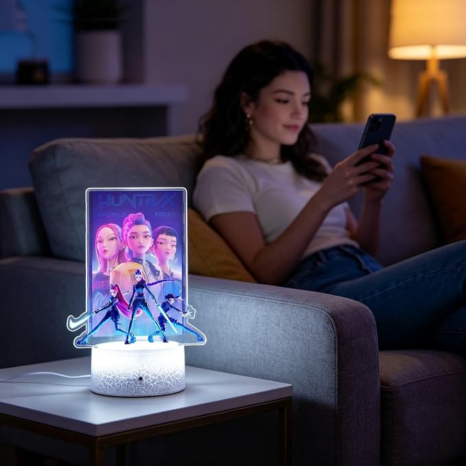 Cartoon Night Light, Korea Pop 3D Illusion Lamp with 16 Colors Changing, Timer Function, 4 Flash Modes and Dimmable, Room Decoration, Holiday Xmas Gifts