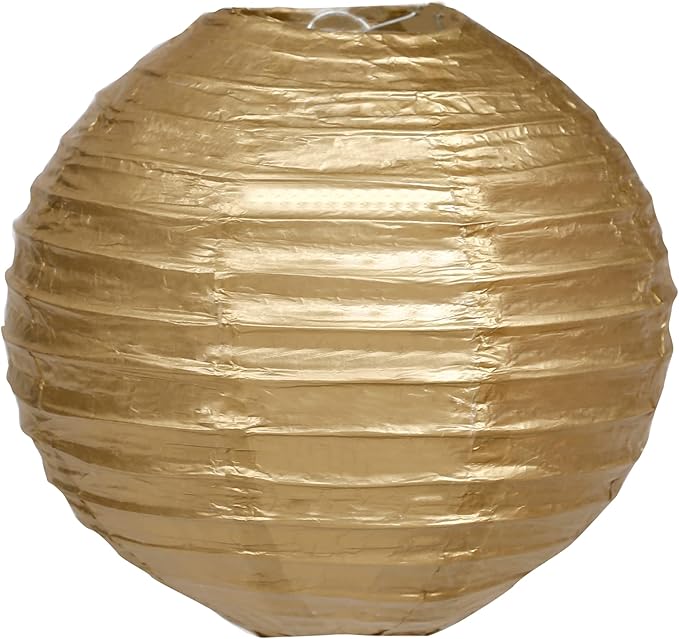 Pack of 6 Round Paper Lantern Lamp Paper Lanterns Party Decorations (Gold, 10"/25CM)
