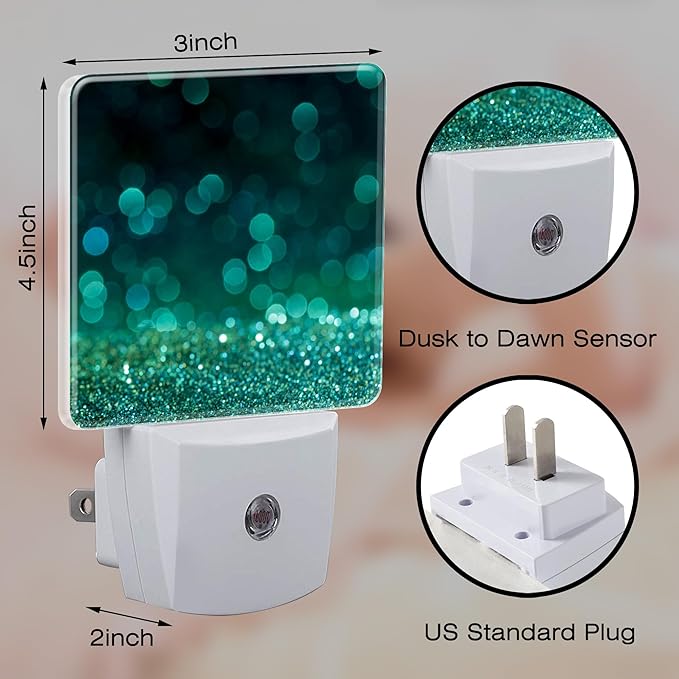 Green Gold Glitter Night Light - Plug into Wall, Green Sparkle Shining Lights Dusk to Dawn, 0.5w Energy Saving Sleep Friendly Night Light for Kids Boys Girls Home Decor