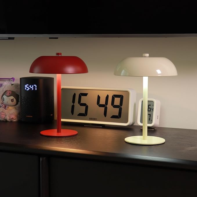 Cordless LED Mushroom Table Lamp, 5200mAh Battery, Dimmable 3 Color, White | Small, 8.46in, Portable, Easy to Assemble, Metal structure, Rechargeable, Suitable for bedroom, café, and bar counter