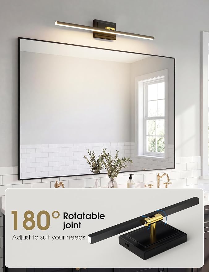 VOLISUN Modern Bathroom Vanity Light 31.5 inch, Rotatable, 18W Dimmable 5CCT Led Bathroom Light Fixture Over Mirror, Black Gold Bar Vanity Light for Bathroom Mirror Cabinets-ETL Certificated