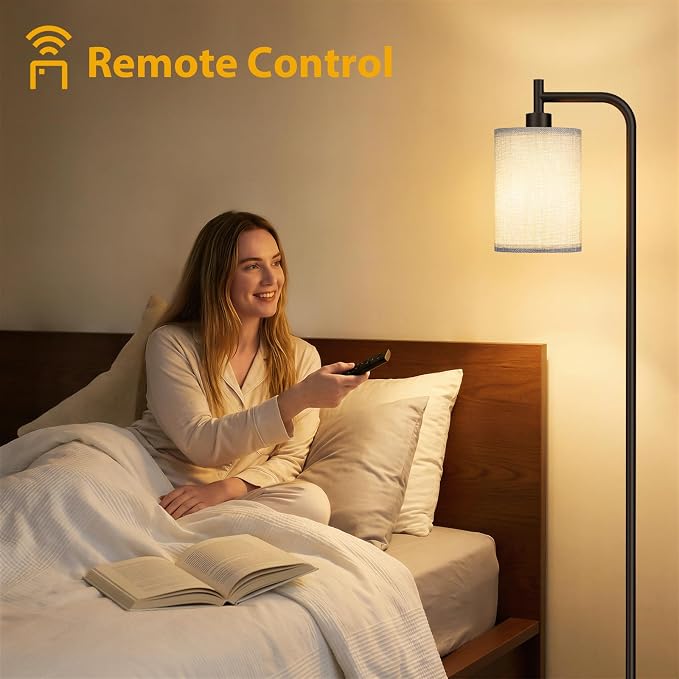 Ziisee 64" Floor Lamp for Living Room with Remote Control, Grey Shade with Black Pole, Dimmable Tall Lamps for Bedroom Office Corner, 9W LED Bulb Included