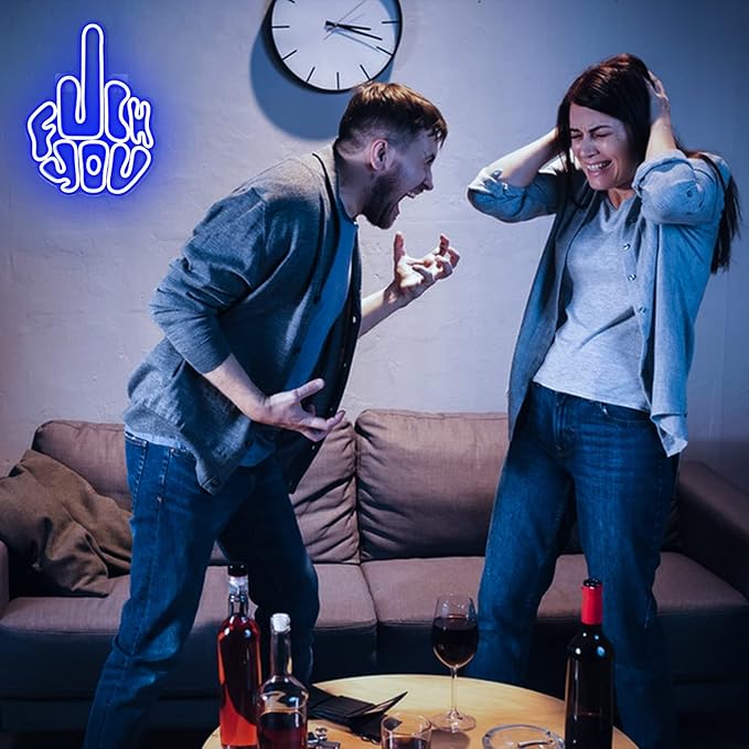 Letters Gesture Neon Signs for Wall Blue LED Neon Lights USB Neon Wall Light Neon Bar Light Up Sign for Bedroom Party Pub Game Zone Decoration
