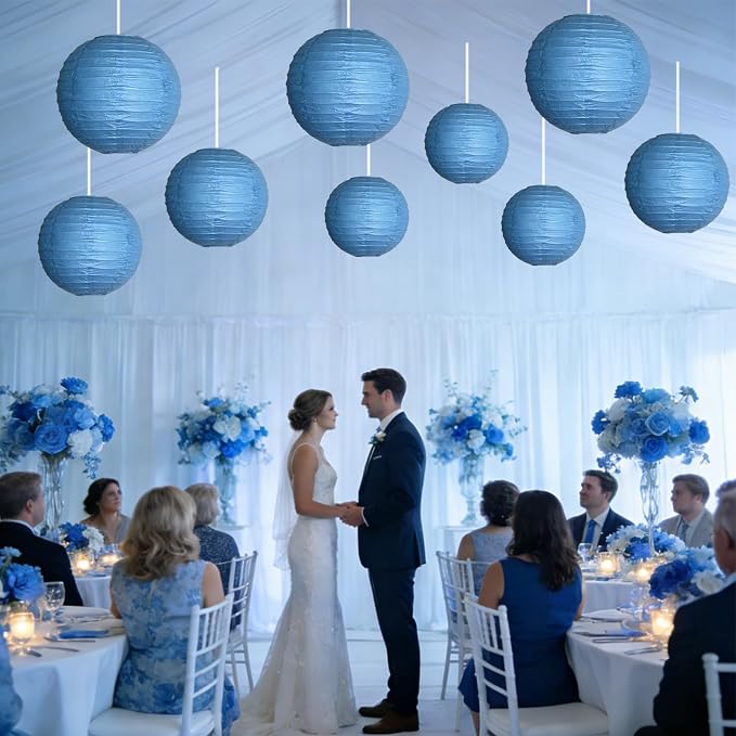 9 Pcs Royal Blue Paper Lanterns Mixed Sizes Hanging Paper Lanterns Decorations Round Chinese Paper Lanterns for Birthday Baby Shower Wedding Graduation Party Decor Blue Party Decorations