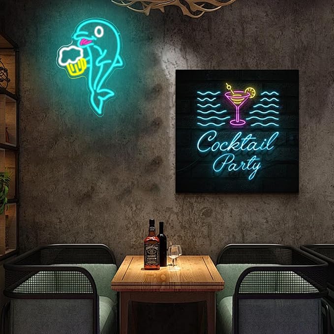 Dolphin Beer Neon Sign for Wall Decor, USB Powered Bar Neon Light, Dolphin Beer Led Light Sign for Bar, Bedroom, Man Cave, Business, Game Room