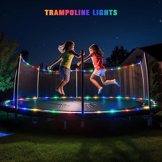 JMEXSUSS Trampoline Accessories 200 LED Trampoline Lights, 66ft IP 65 Waterproof Solar Camping Lights Outdoor, 8 Modes Solar Rope Light for Ladder Slide Tent Camp(Multicolor)