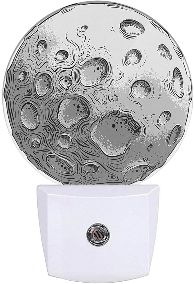 Big Silver Moon Nightlight Solar System Satellite Plug-in Night Lights with Dusk-to-Dawn Sensor for Bedroom, Bathroom and Living Room 0.5W Sleep Friendly for Women/Girls/Boys